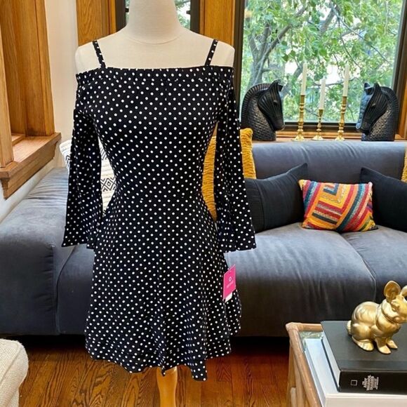 Peak 90s Gal Vintage Deadstock Off Shoulder Polka Dot Mini - Picture 2 of 14